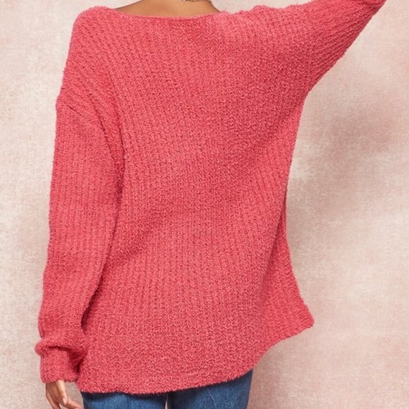 Pink So Soft Cozy V-neck Sweater top - Picture 8 of 9